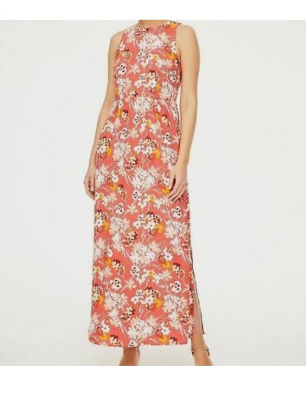 Ann Taylor Loft Outlet Orange Floral Boho Maxi Dress with Slits on Side Size: 4